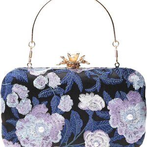 Womens Vintage Floral Embroidery Clutch Evening Handbag Shoulder Bags Purse for